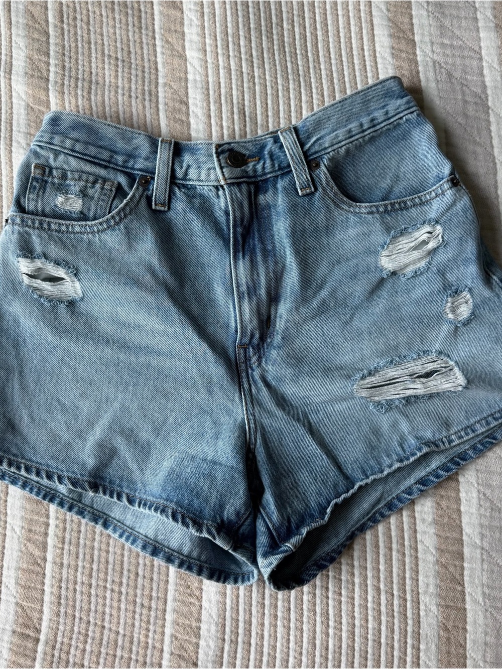 Levi's Light Blue Distressed High-Rise Denim Shorts